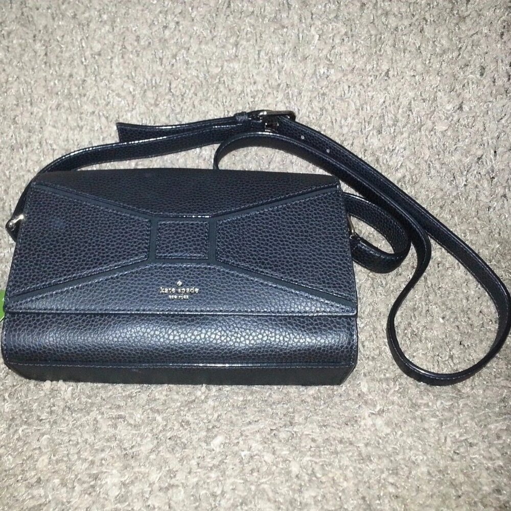 KATE SPADE-Bridge Place-Betsi-Black Leather Shoulder/Crossbody Bag w/Bow-NWT - Picture 1 of 7